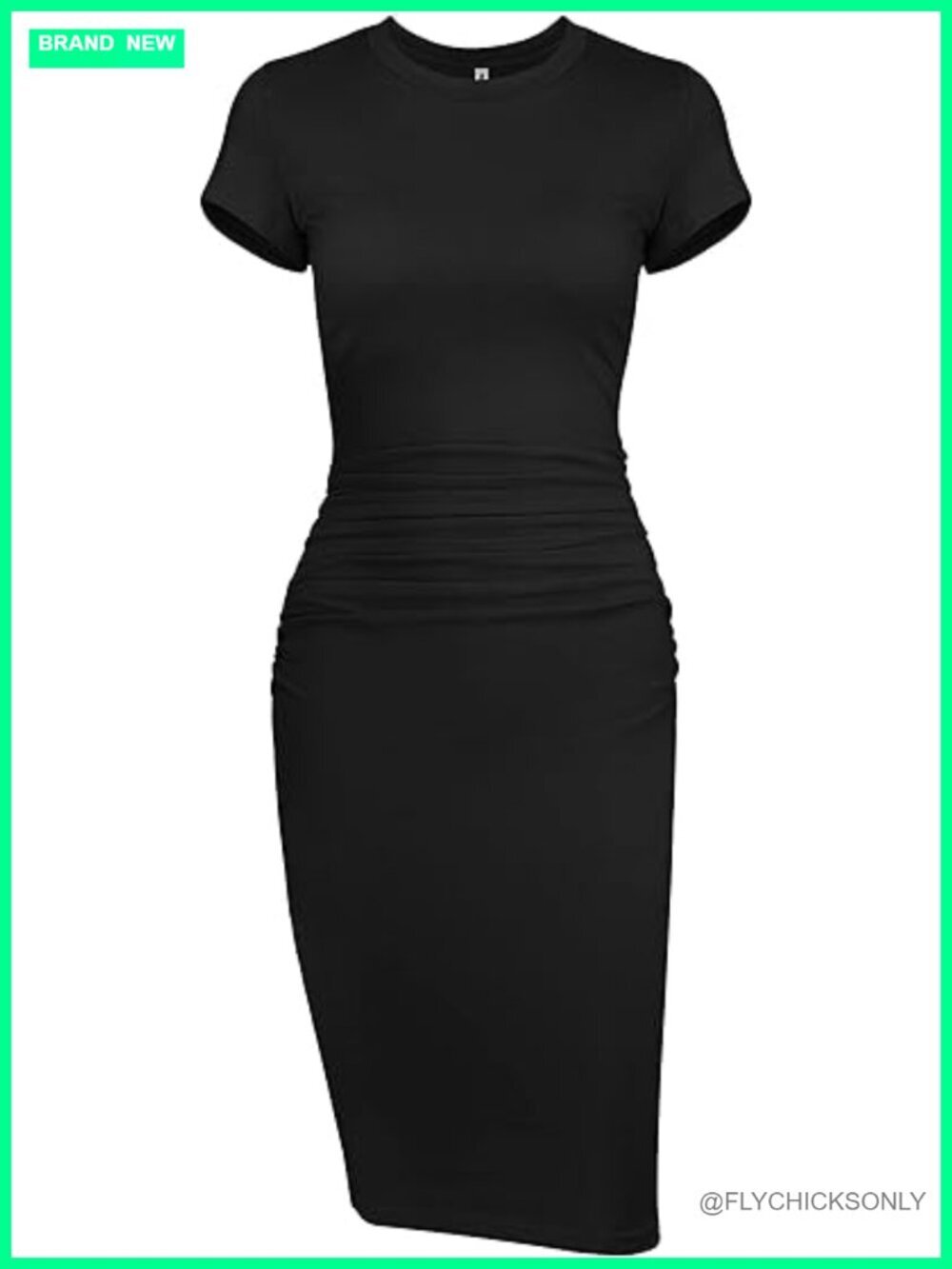 Bodycon Ruched Short Sleeve T Shirt Midi Sundress Fitted Casual Dress